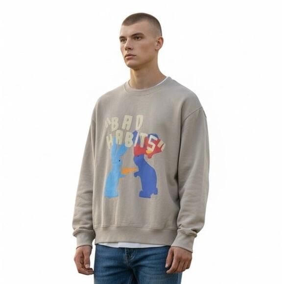 Unbranded Other - Punk Rock Bunny Graphic Mens Sweatshirt Edgy Streetwear Grunge Pullover Dark